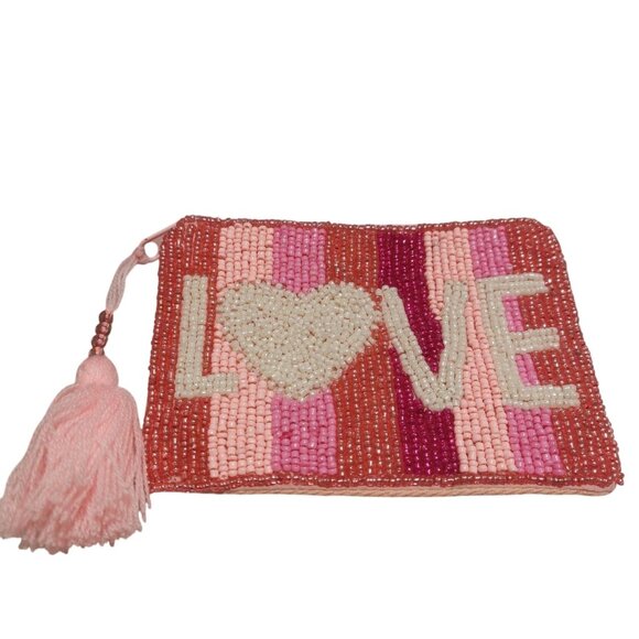 Valentine's Love Beaded Zipper Rainbow Coin Pouch With Tassel - Picture 7 of 7